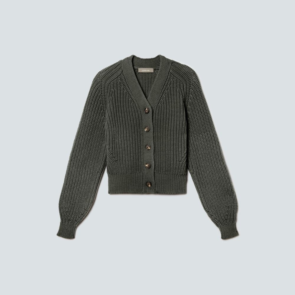 EVERLANE The Texture Cotton Cardigan Sweater Raglan Kambaba Green Knitwear Small - Picture 12 of 16